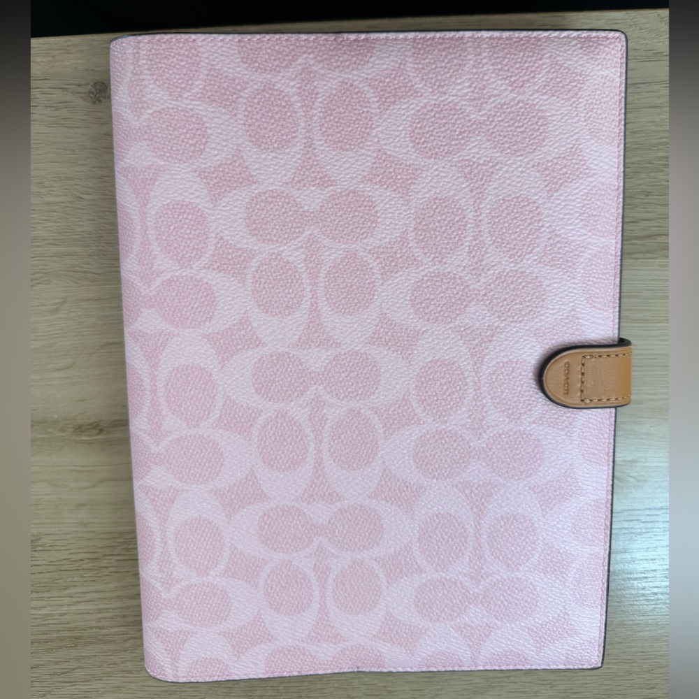Coach Pink Signature Tablet Sleeve with Tan Tab - Picture 2 of 3